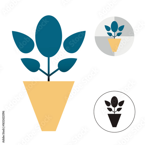 Vector drawing of a plant in a pot. geometric potted plant logo.