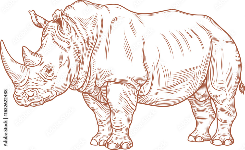 Fototapeta premium Rhinoceros sketch drawing african wildlife animal illustration