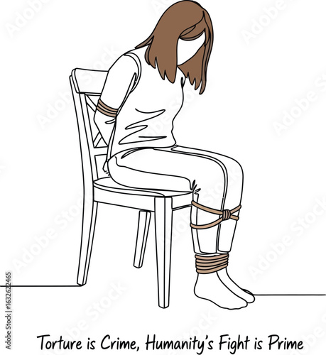 Woman tied to chair kidnapping victim bondage line drawing