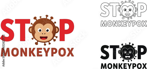 Stop monkeypox awareness cartoon vector illustration design