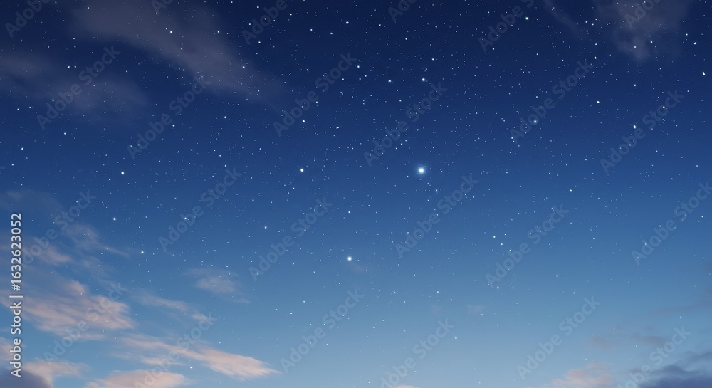 Fototapeta premium Illustration of beautiful night sky with stars and clouds in a dark blue background