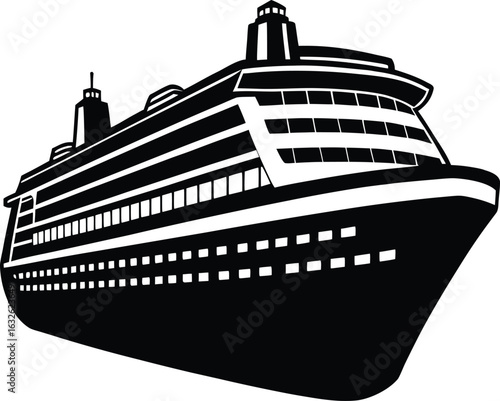 Large passenger cruise ship sailing on the ocean silhouette vector illustration eps 