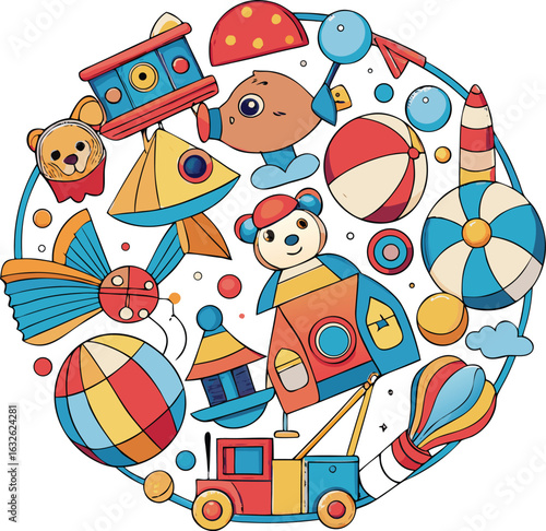 Vibrant assortment of children s toys illustration