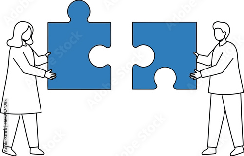 Teamwork illustration people connecting puzzle pieces concept