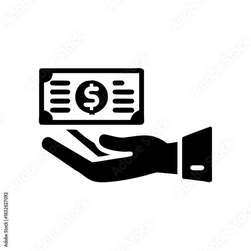 Hand receiving a paycheck icon in vector style