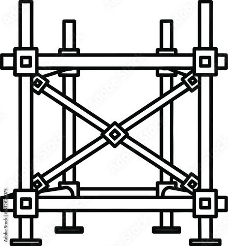 Vector art of scaffolding structure, a temporary framework used to support workers and materials in the construction, maintenance and repair of buildings