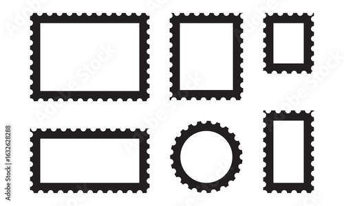 Vintage postage stamp frame with square edges and postal design. Blank rectangle and square postage stamps PNG