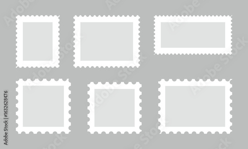 Empty postage stamp borders set vector illustration.