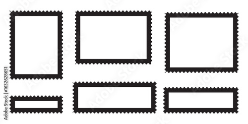 Empty postage stamp borders set vector illustration.