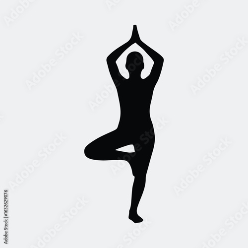 Silhouette yoga tree pose for meditation and zen vector illustration