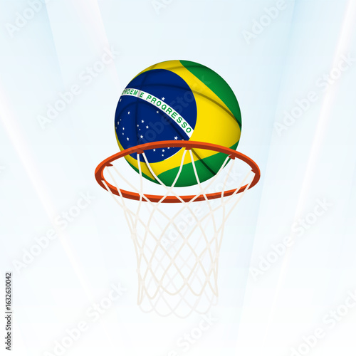Brazil Flag Basketball Scoring Through Hoop.