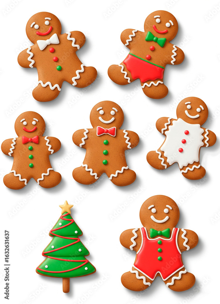 Naklejka premium Festive Gingerbread Men and Christmas Tree Cookies, Perfect for Holiday Baking or Decor Designs