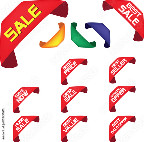 Best for sale sticker, price tag, quality mark, Red postage stamps, A collection of different colored star stickers, Realistic red price tags collection, Special offer or shopping discount label.