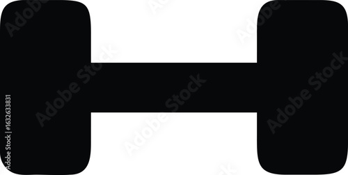 Simple black dumbbell silhouette isolated on pure white background represents strength training