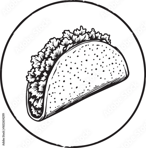 Hand Drawn Taco in a Circle - Mexican Food Vector Illustration
