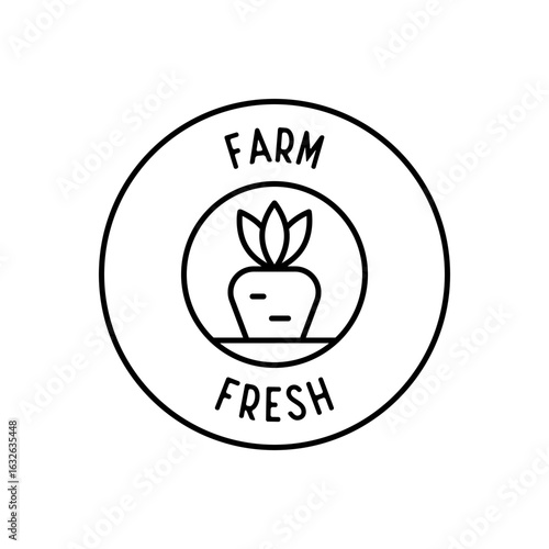 Farm Fresh Icon with Root Vegetable Symbol in Clean Circular Outline Style