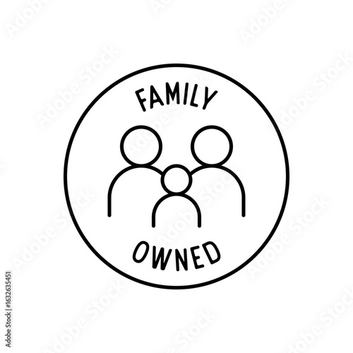 Family Owned Icon with Three Person Symbol in Minimal Circular Label Outline
