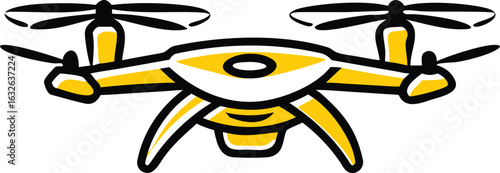 Simplified drone illustration with a black outline and yellow color scheme shown on white