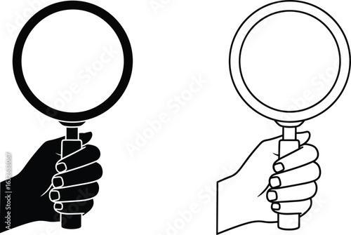 Magnifying glass hand search find look explore examine research