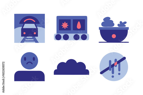 Train food sad face cloud sound off set of icons