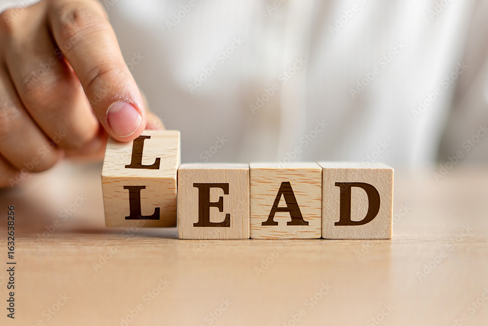 Naklejka premium Building the word lead with wooden letter blocks