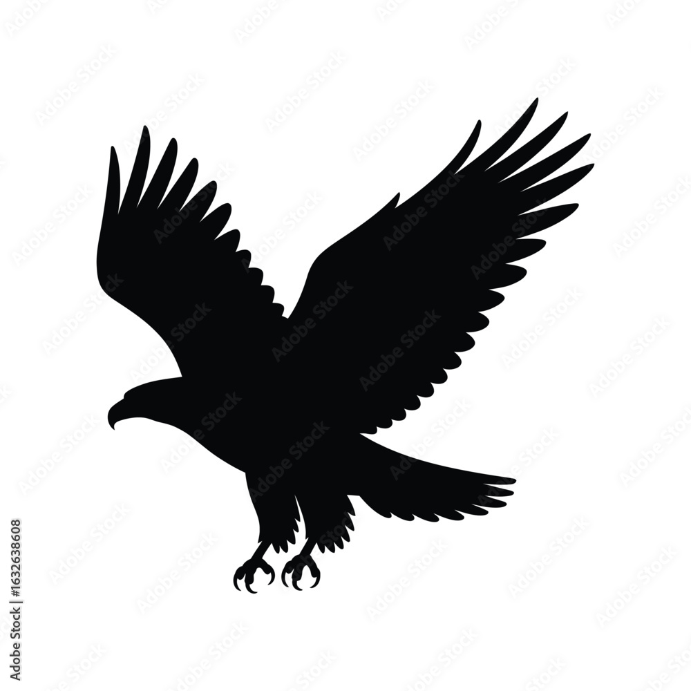 Fototapeta premium Flying Eagle Silhouette - Majestic Bird of Prey Vector Graphic
