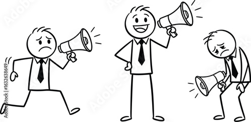 Stick figures with megaphone communication business concept