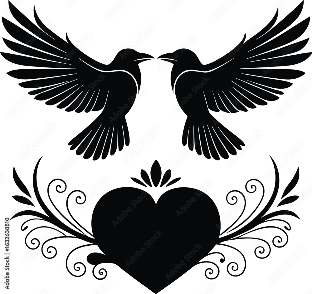Obraz premium Love Birds Silhouette Vector