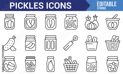 Set of pickles icons ideal for grocery, food, and condiment themes