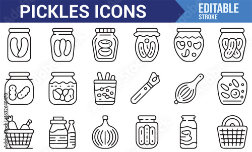 Collection of pickles, cucumbers, and jars for food illustrations