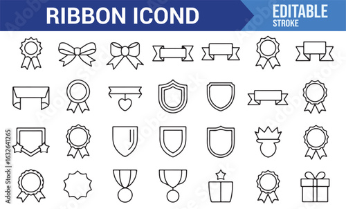 Ribbons, shields, and stars representing achievement and awards in icons