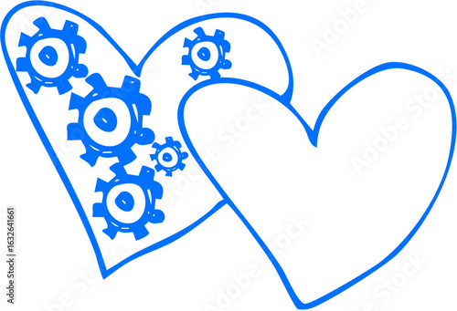 Heart illustration combined with gear elements, representing emotional AI, affective computing, and tech empathy.