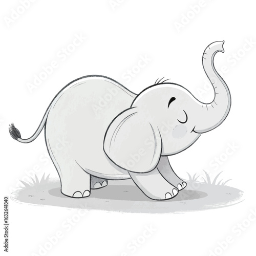Elephant in Child’s Pose, Trunk Resting Forward, Soft and Calm Composition, Minimal Style, White Background, No Shadow