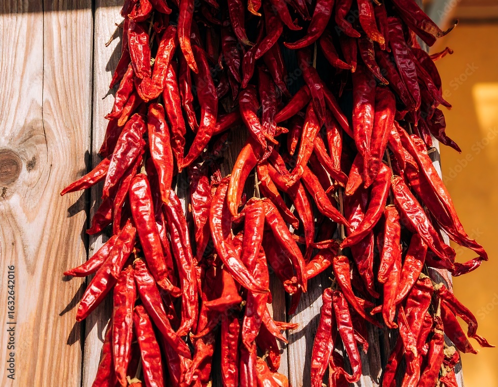 Fototapeta premium Dried chili peppers hanging