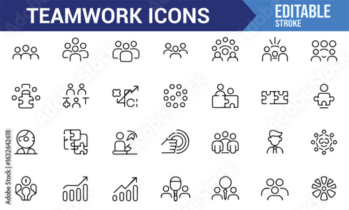 Icons illustrating communication, cooperation, and team spirit in minimal style