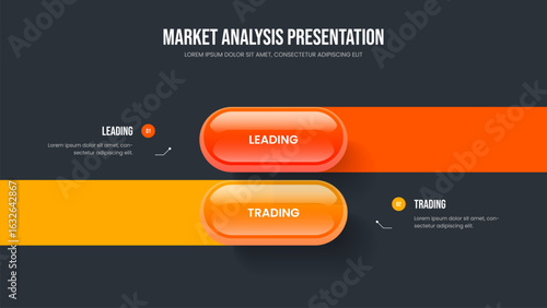 Modern Report Two Step Infographic Slideshow Design. Enterprise Review Slide Layout Vector Illustration. Business Plan 2 Element Diagram Frame Template.
