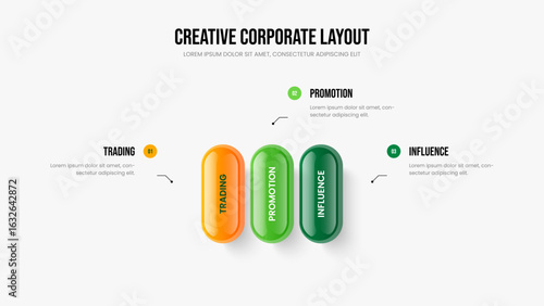 Consulting Analysis Three Option Infographic Presentation Layout. Creative Performance Slideshow Design Vector Illustration. Corporate Showcase 3 Element Diagram Frame Template.