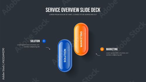 Creative Forecast Slideshow Layout Vector Illustration. Corporate Insight 2 Step Infographic Presentation Template. Sales Campaign Two Element Diagram Frame Design.