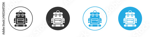Hiking backpack icon in editable flat vector in black and white