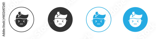 Headache icon in editable flat vector in black and white