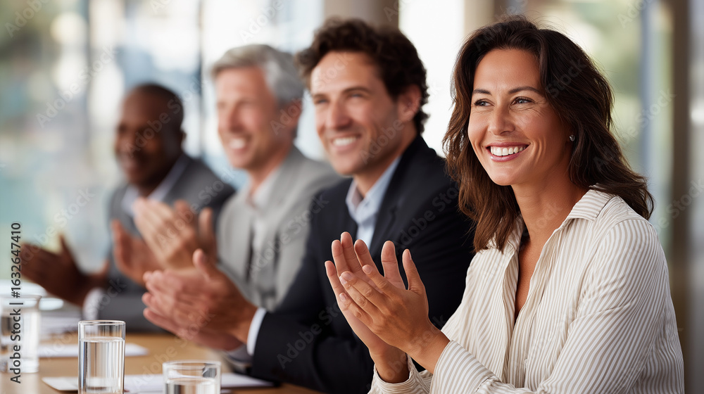 Fototapeta premium Team Celebrates Success in a Bright Conference Room