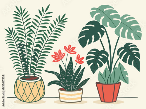 House plants in pots vector illustration collection for indoor gardening and home decor ideas concept design