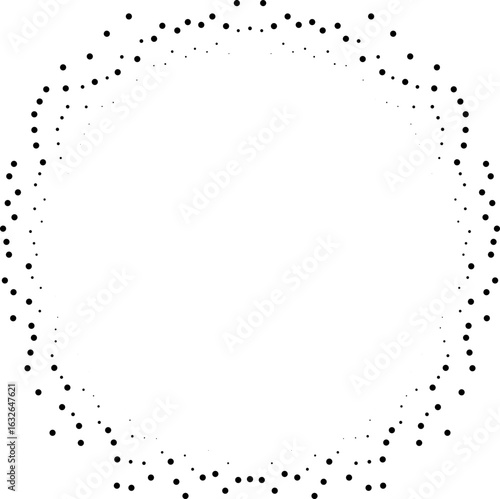 Vector element with irregularly thick rays and a large central space in circular dotted pattern.