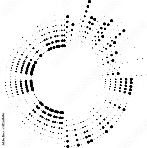 Circular vector featuring long dotted rays arranged irregularly in a single quarter section.