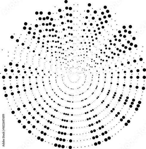 Design composed of long, irregular dotted rays radiating from half of a circular base.