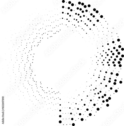Dotted circular figure featuring irregular rays on both inner and outer sides with central spacing.