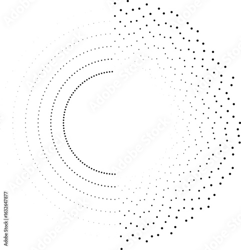 Circular vector with dotted rays forming an irregular layout around an open central area.