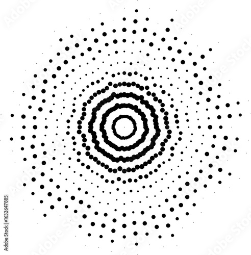 Vector with irregular dotted rays evenly spaced around a circular shape.