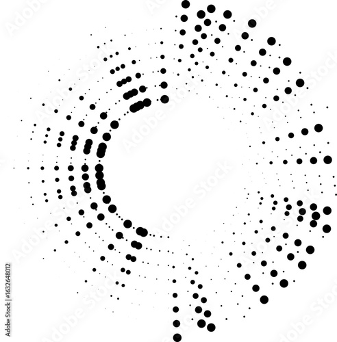 Dotted rays arranged in an explosive pattern, tapering inward to a hollow central area.