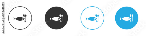 Fishing icon in editable flat vector in black and white